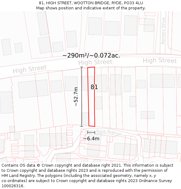 81, HIGH STREET, WOOTTON BRIDGE, RYDE, PO33 4LU: Plot and title map