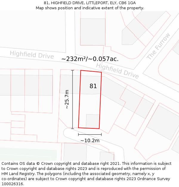 81, HIGHFIELD DRIVE, LITTLEPORT, ELY, CB6 1GA: Plot and title map