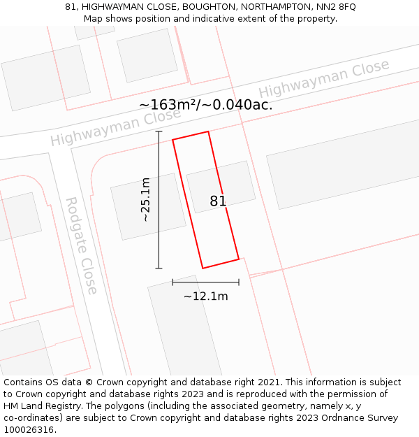 81, HIGHWAYMAN CLOSE, BOUGHTON, NORTHAMPTON, NN2 8FQ: Plot and title map