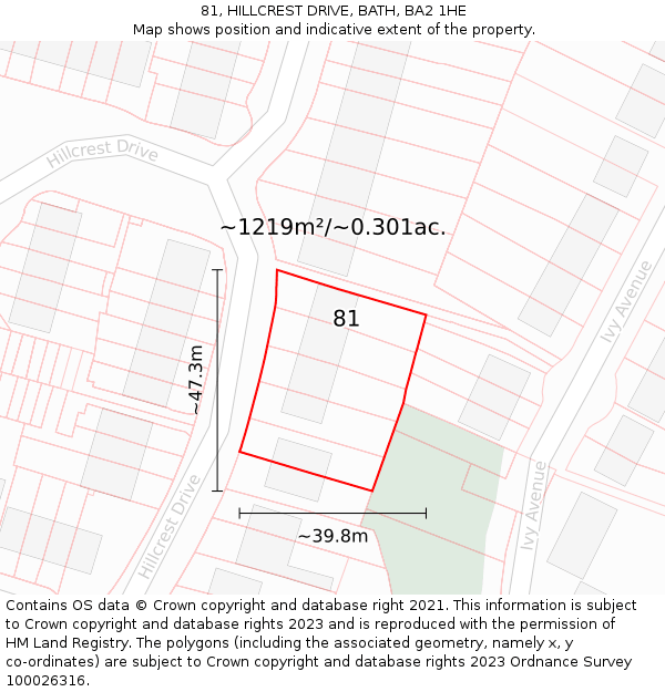 81, HILLCREST DRIVE, BATH, BA2 1HE: Plot and title map