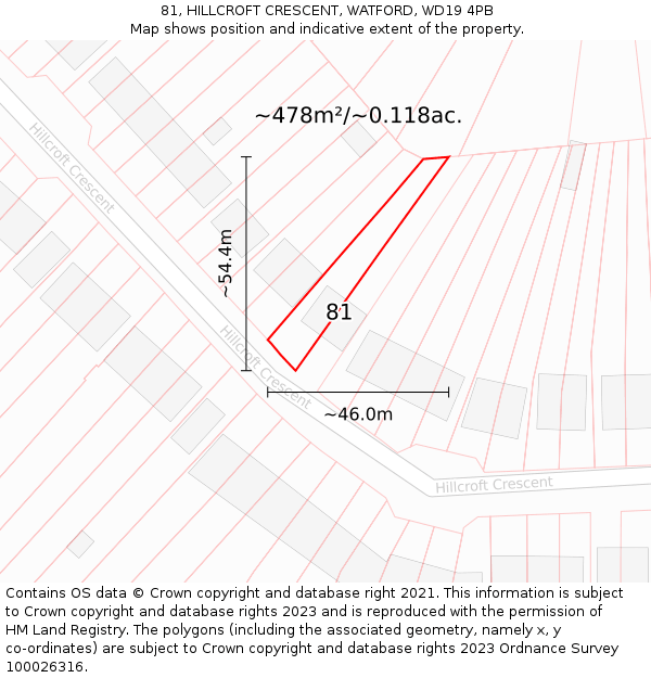 81, HILLCROFT CRESCENT, WATFORD, WD19 4PB: Plot and title map