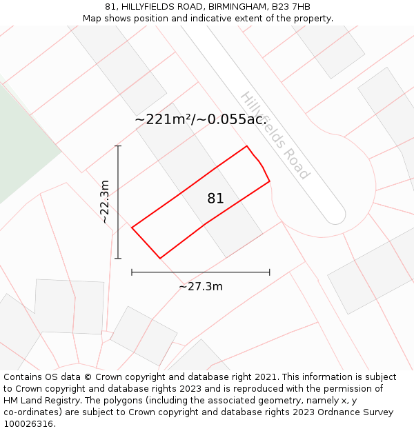 81, HILLYFIELDS ROAD, BIRMINGHAM, B23 7HB: Plot and title map