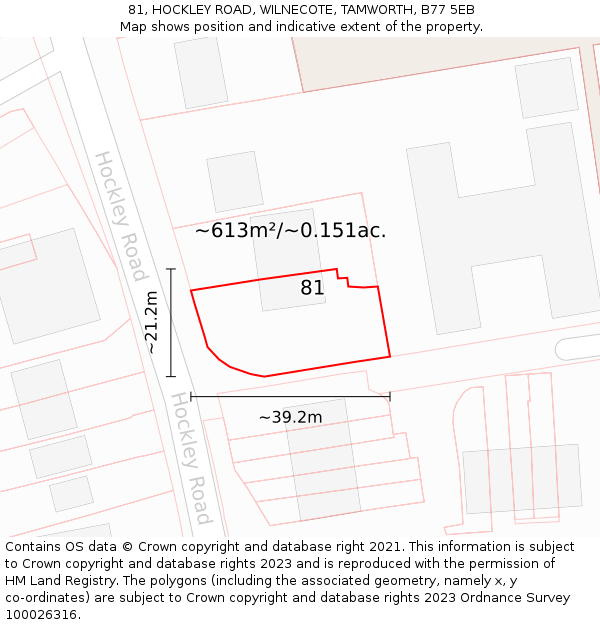 81, HOCKLEY ROAD, WILNECOTE, TAMWORTH, B77 5EB: Plot and title map