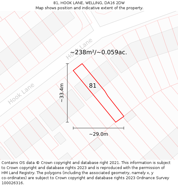 81, HOOK LANE, WELLING, DA16 2DW: Plot and title map