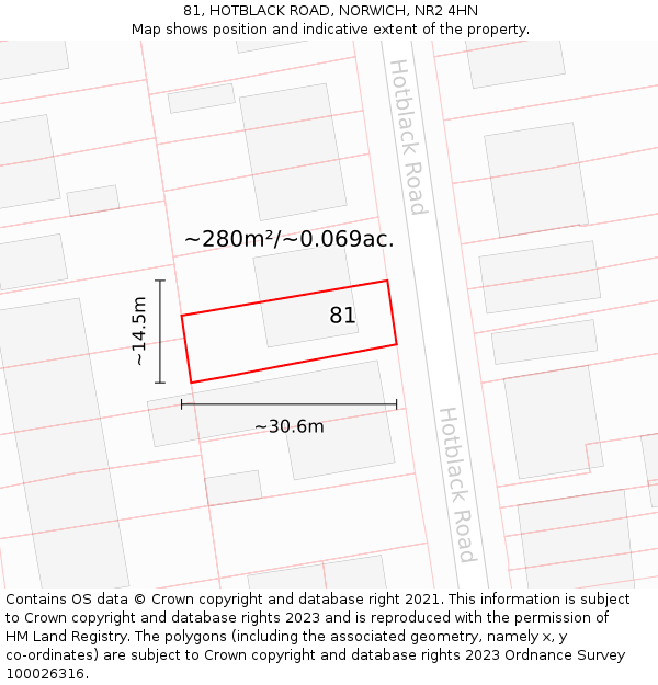 81, HOTBLACK ROAD, NORWICH, NR2 4HN: Plot and title map