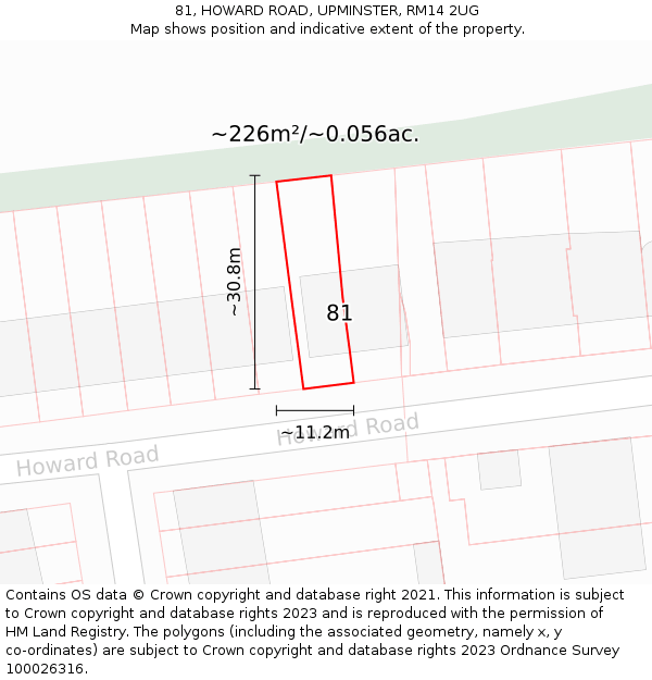 81, HOWARD ROAD, UPMINSTER, RM14 2UG: Plot and title map