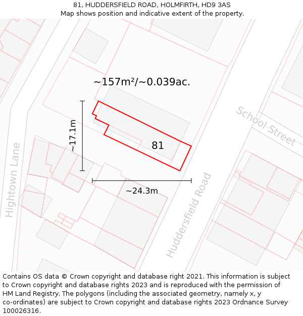 81, HUDDERSFIELD ROAD, HOLMFIRTH, HD9 3AS: Plot and title map
