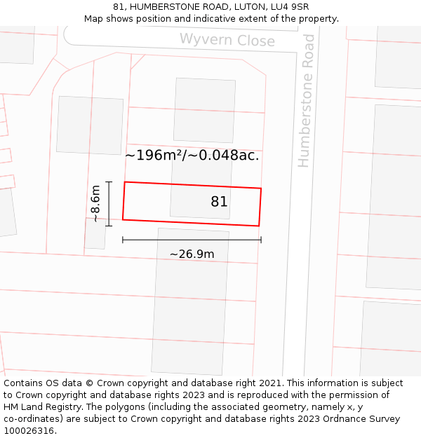 81, HUMBERSTONE ROAD, LUTON, LU4 9SR: Plot and title map