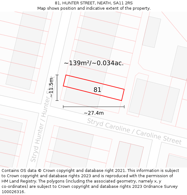 81, HUNTER STREET, NEATH, SA11 2RS: Plot and title map