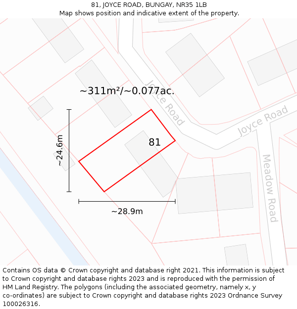 81, JOYCE ROAD, BUNGAY, NR35 1LB: Plot and title map