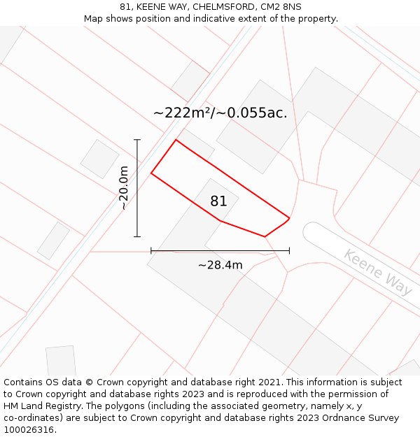 81, KEENE WAY, CHELMSFORD, CM2 8NS: Plot and title map