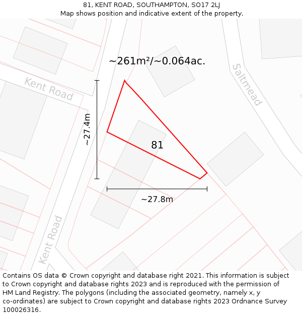 81, KENT ROAD, SOUTHAMPTON, SO17 2LJ: Plot and title map