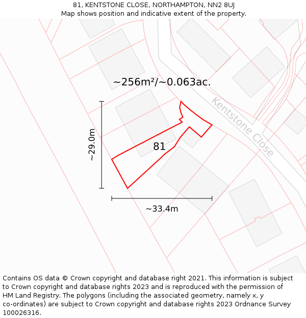81, KENTSTONE CLOSE, NORTHAMPTON, NN2 8UJ: Plot and title map