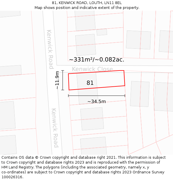 81, KENWICK ROAD, LOUTH, LN11 8EL: Plot and title map