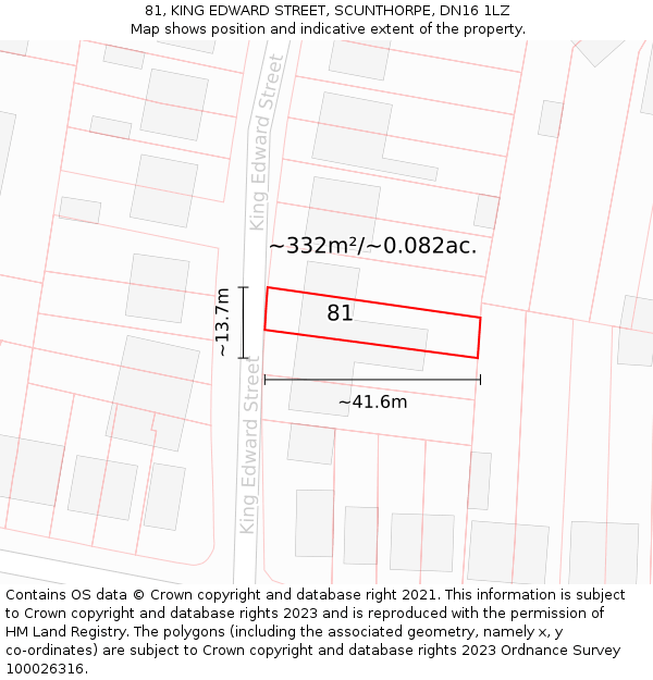 81, KING EDWARD STREET, SCUNTHORPE, DN16 1LZ: Plot and title map