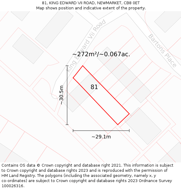 81, KING EDWARD VII ROAD, NEWMARKET, CB8 0ET: Plot and title map