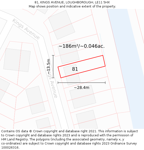 81, KINGS AVENUE, LOUGHBOROUGH, LE11 5HX: Plot and title map