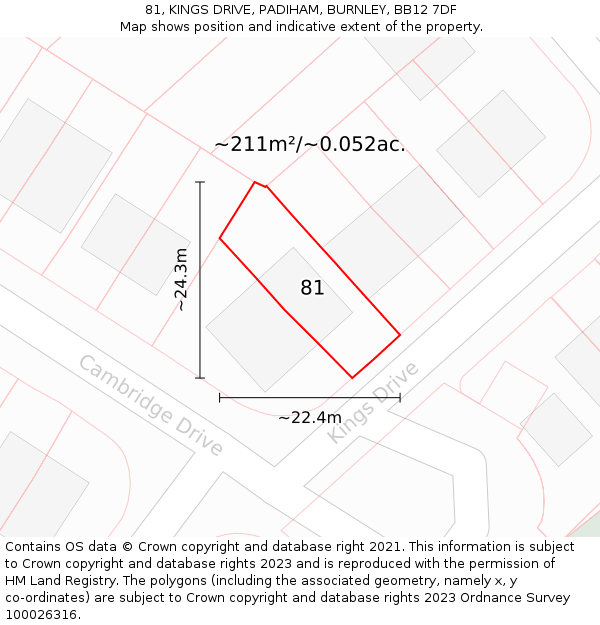 81, KINGS DRIVE, PADIHAM, BURNLEY, BB12 7DF: Plot and title map