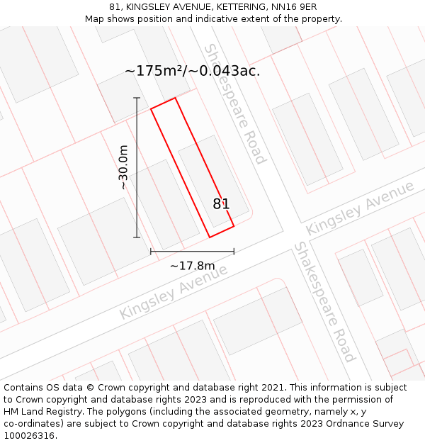 81, KINGSLEY AVENUE, KETTERING, NN16 9ER: Plot and title map