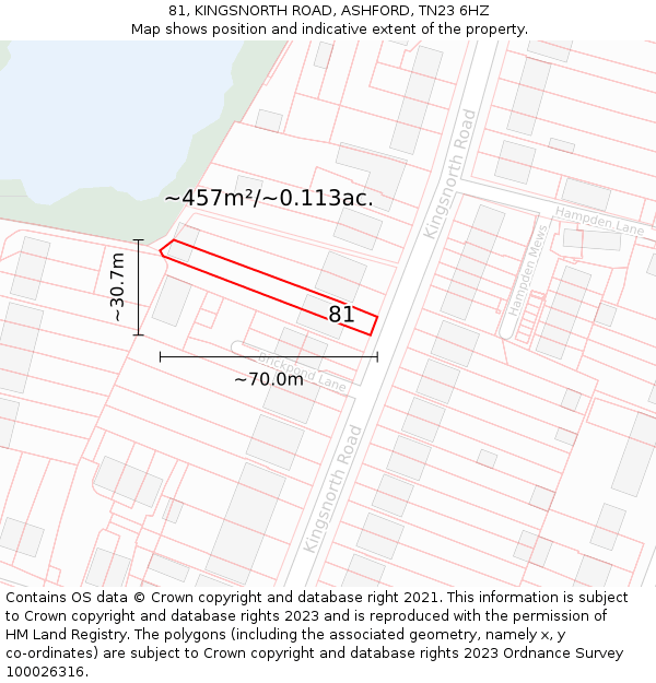 81, KINGSNORTH ROAD, ASHFORD, TN23 6HZ: Plot and title map