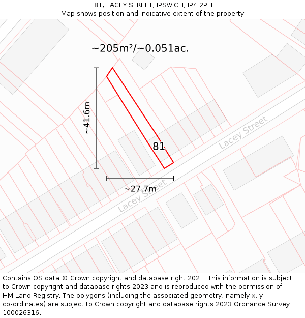 81, LACEY STREET, IPSWICH, IP4 2PH: Plot and title map