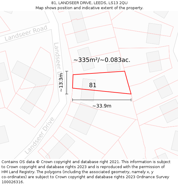 81, LANDSEER DRIVE, LEEDS, LS13 2QU: Plot and title map