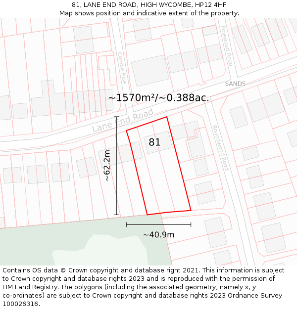 81, LANE END ROAD, HIGH WYCOMBE, HP12 4HF: Plot and title map