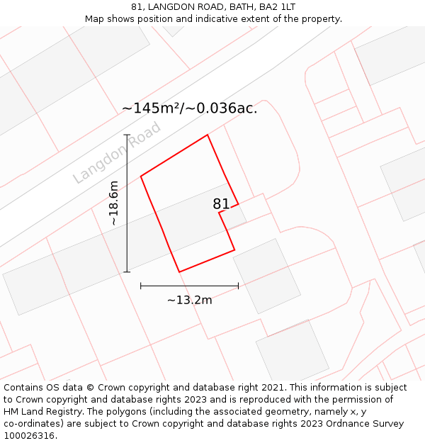 81, LANGDON ROAD, BATH, BA2 1LT: Plot and title map