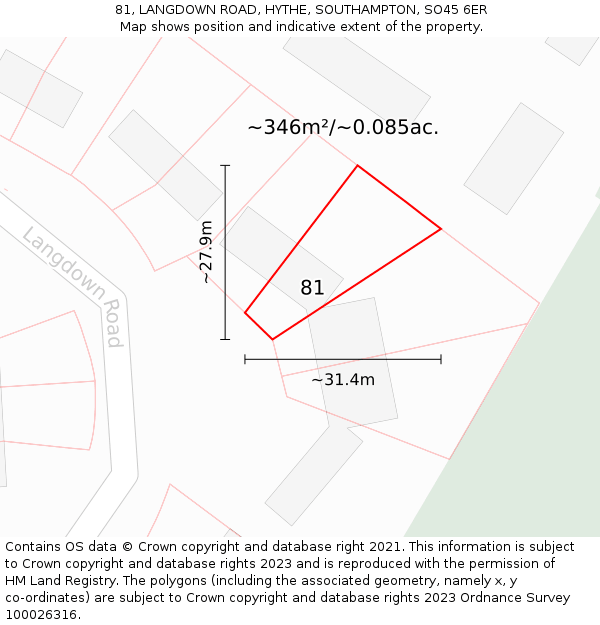 81, LANGDOWN ROAD, HYTHE, SOUTHAMPTON, SO45 6ER: Plot and title map