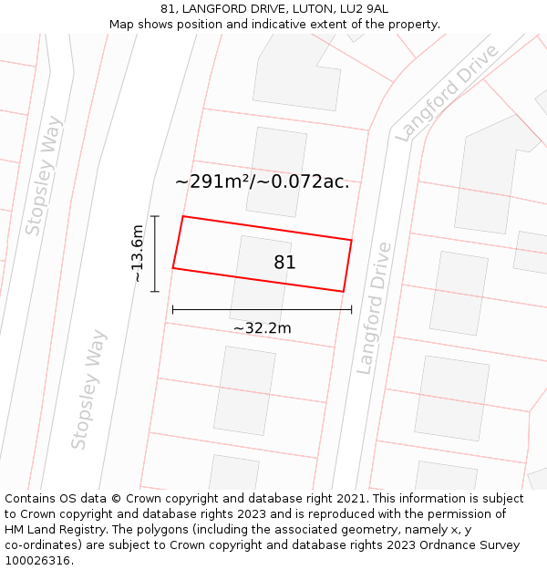 81, LANGFORD DRIVE, LUTON, LU2 9AL: Plot and title map
