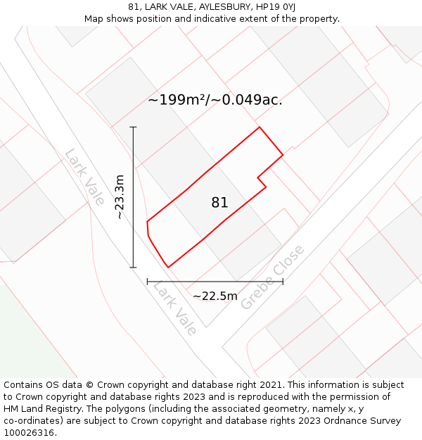 81, LARK VALE, AYLESBURY, HP19 0YJ: Plot and title map