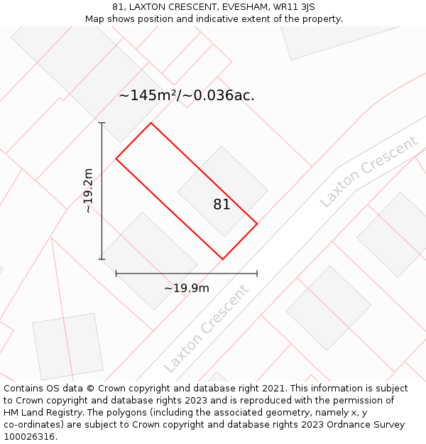 81, LAXTON CRESCENT, EVESHAM, WR11 3JS: Plot and title map