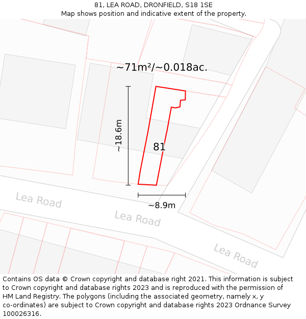 81, LEA ROAD, DRONFIELD, S18 1SE: Plot and title map