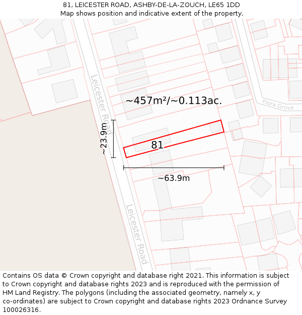 81, LEICESTER ROAD, ASHBY-DE-LA-ZOUCH, LE65 1DD: Plot and title map