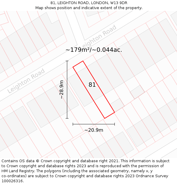 81, LEIGHTON ROAD, LONDON, W13 9DR: Plot and title map