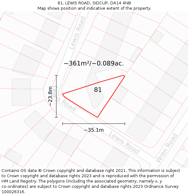 81, LEWIS ROAD, SIDCUP, DA14 4NB: Plot and title map