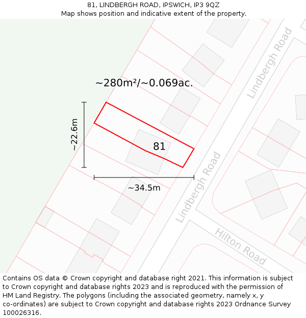 81, LINDBERGH ROAD, IPSWICH, IP3 9QZ: Plot and title map