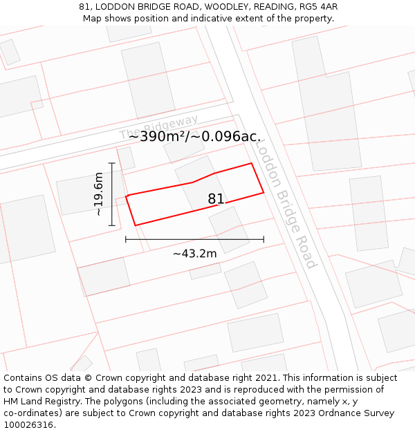 81, LODDON BRIDGE ROAD, WOODLEY, READING, RG5 4AR: Plot and title map