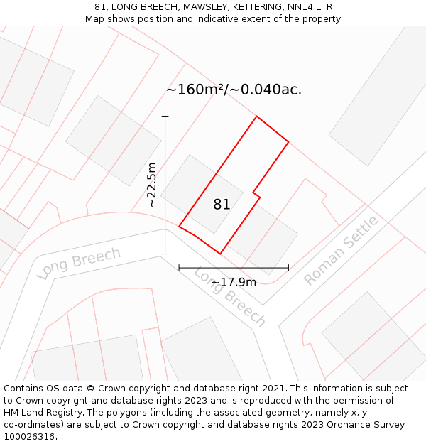 81, LONG BREECH, MAWSLEY, KETTERING, NN14 1TR: Plot and title map