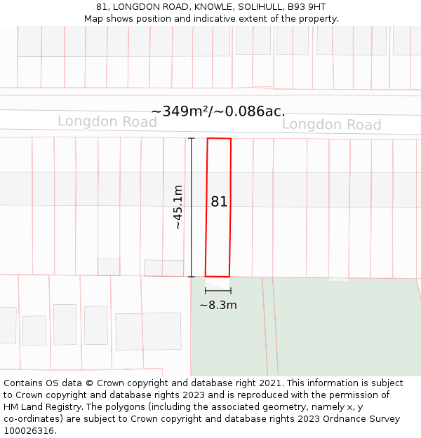 81, LONGDON ROAD, KNOWLE, SOLIHULL, B93 9HT: Plot and title map