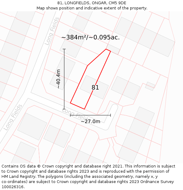 81, LONGFIELDS, ONGAR, CM5 9DE: Plot and title map