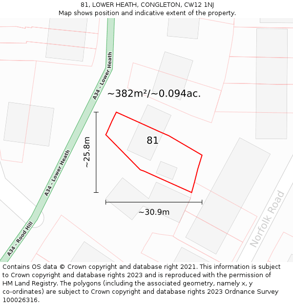 81, LOWER HEATH, CONGLETON, CW12 1NJ: Plot and title map