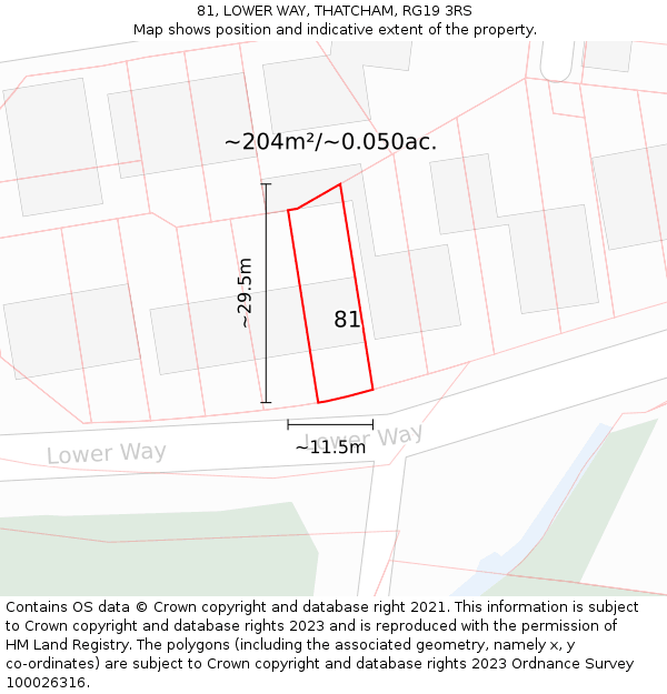81, LOWER WAY, THATCHAM, RG19 3RS: Plot and title map