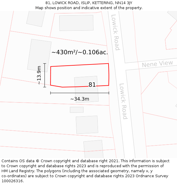 81, LOWICK ROAD, ISLIP, KETTERING, NN14 3JY: Plot and title map