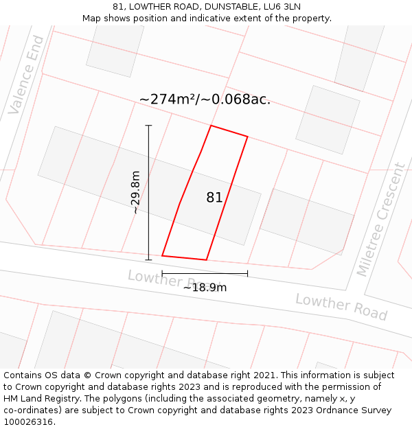81, LOWTHER ROAD, DUNSTABLE, LU6 3LN: Plot and title map