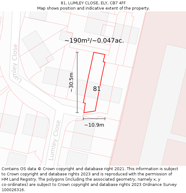 81, LUMLEY CLOSE, ELY, CB7 4FF: Plot and title map