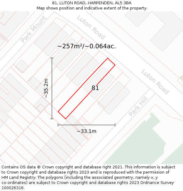 81, LUTON ROAD, HARPENDEN, AL5 3BA: Plot and title map