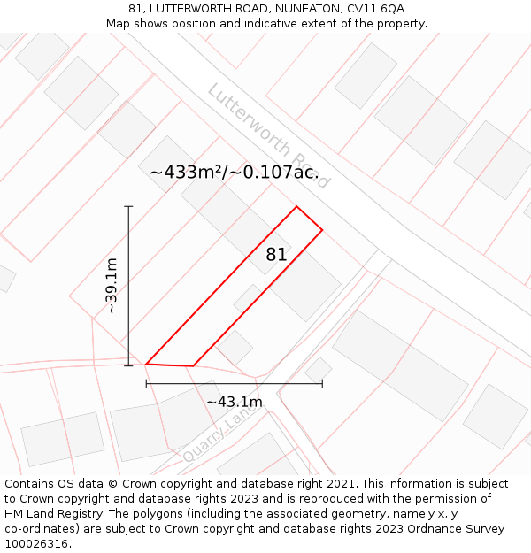 81, LUTTERWORTH ROAD, NUNEATON, CV11 6QA: Plot and title map