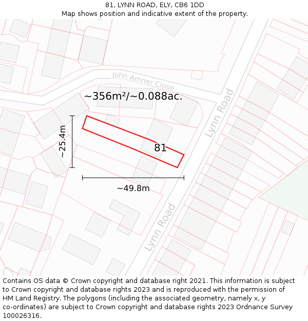 81, LYNN ROAD, ELY, CB6 1DD: Plot and title map