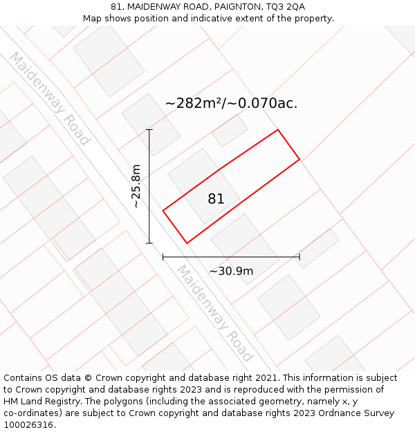 81, MAIDENWAY ROAD, PAIGNTON, TQ3 2QA: Plot and title map